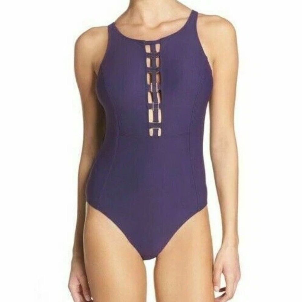 Amoressa By Miraclesuit Four Square Sonder One Piece Swimsuit Purple Sz 8